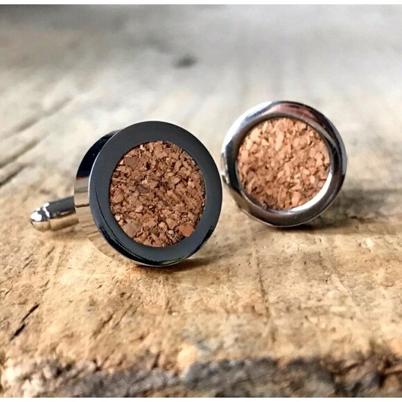 Cork Cufflinks Wine Connoisseur Sommolier Winery Vineyard Wedding Groomsmen Gift - Picture 1 of 2